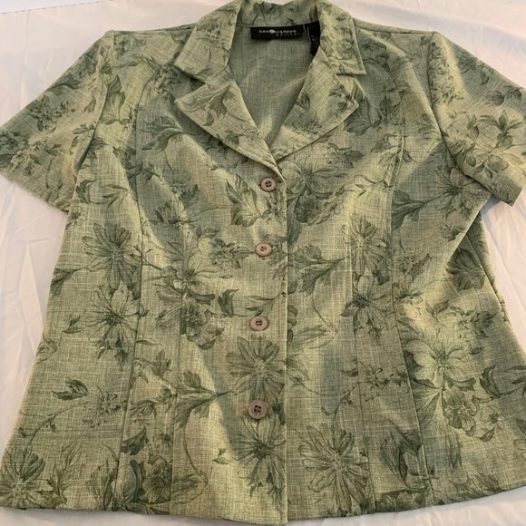 Sag Harbor Dress Petite Green Striated Short Sleeve Blouse/Blazer Size 14P - Picture 2 of 11